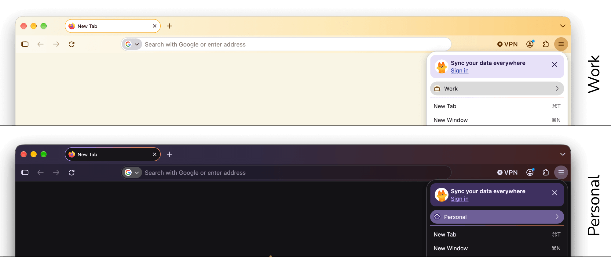 Switching between Work and Personal browser profiles in Firefox