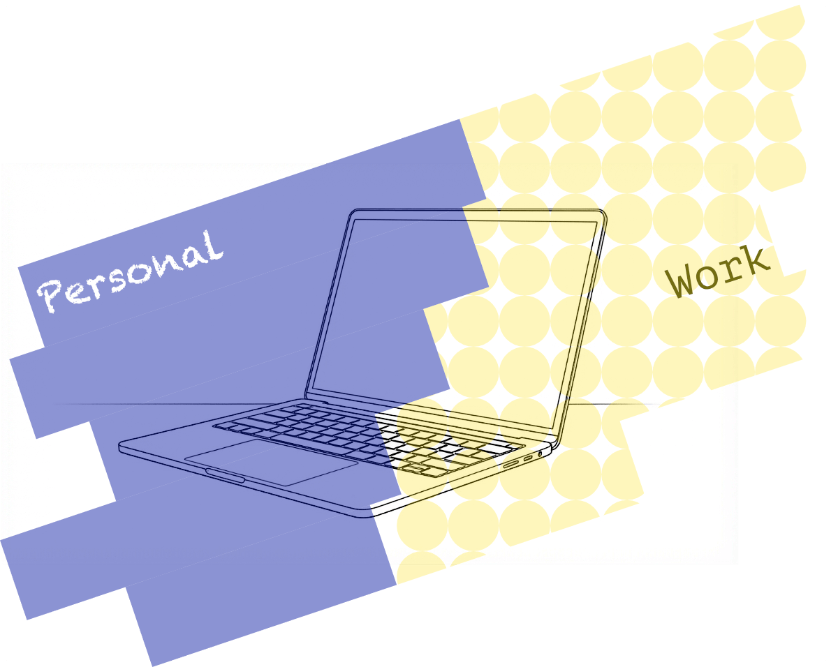 Image of a Macbook split between Personal and Work use