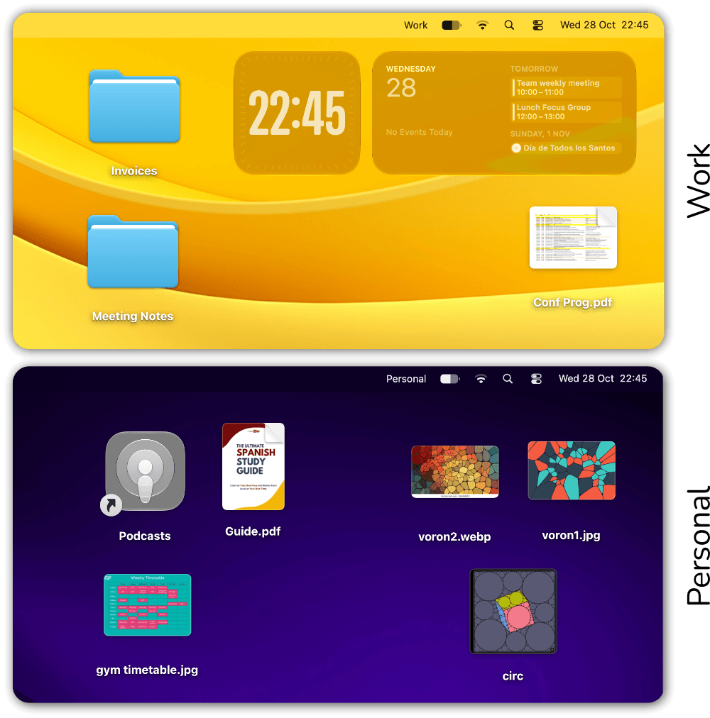 Using InfiniDesk to set up different desktop surfaces for Work and Personal files