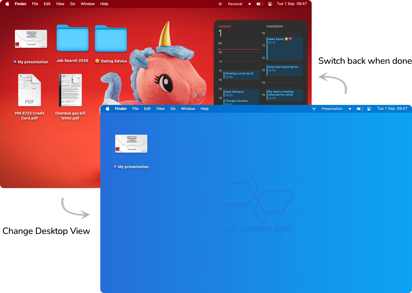 Using InfiniDesk to switch to a presentation Desktop View