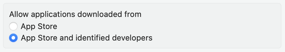 The Mac menu to allow apps by identified developers